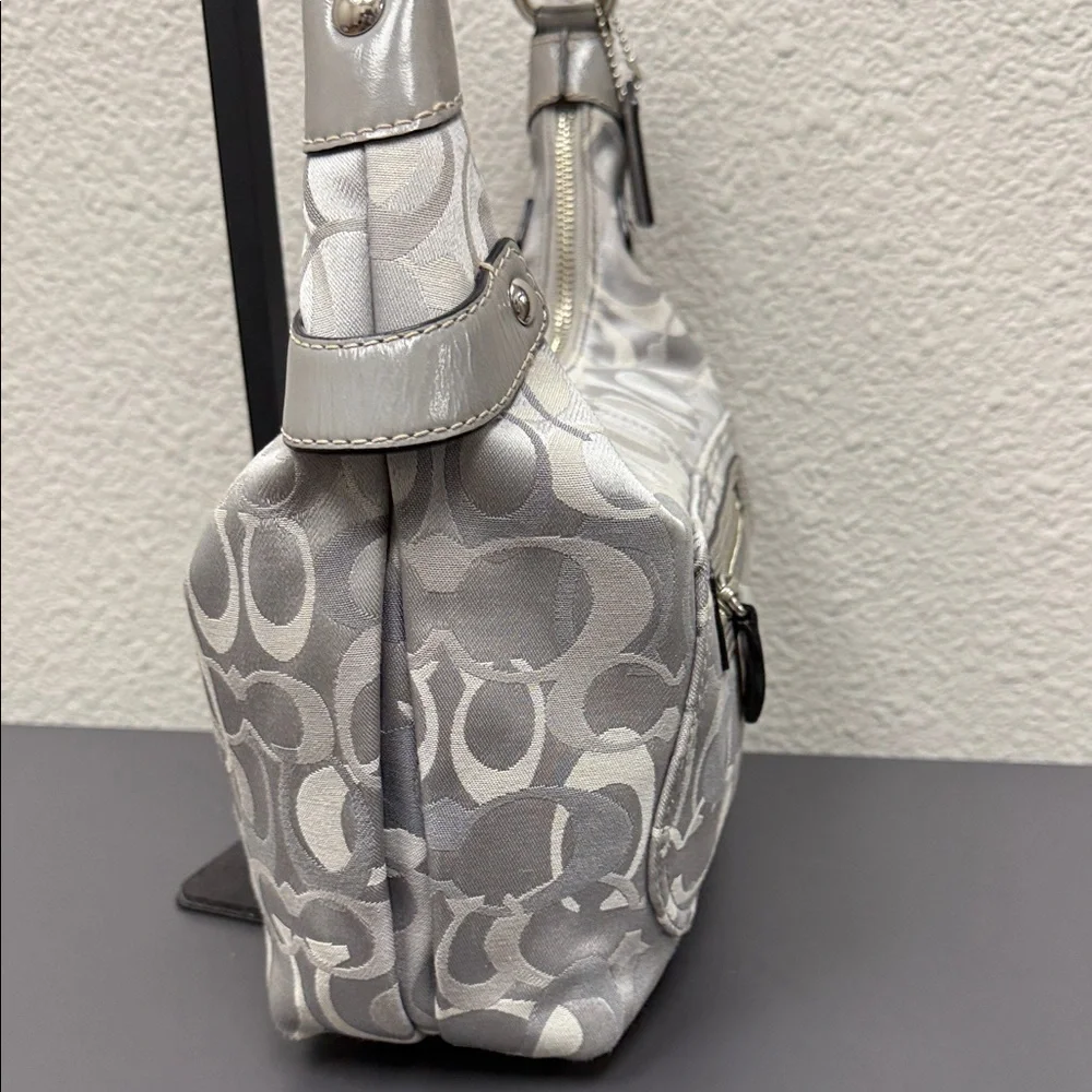 Coach Moto Silver and Gray Optic C Monogram Medium Hobo Bag
